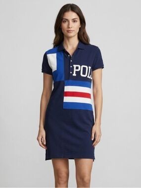 Polo Ralph Lauren Colorblock Polo Dress XS Navy Red White Blue
